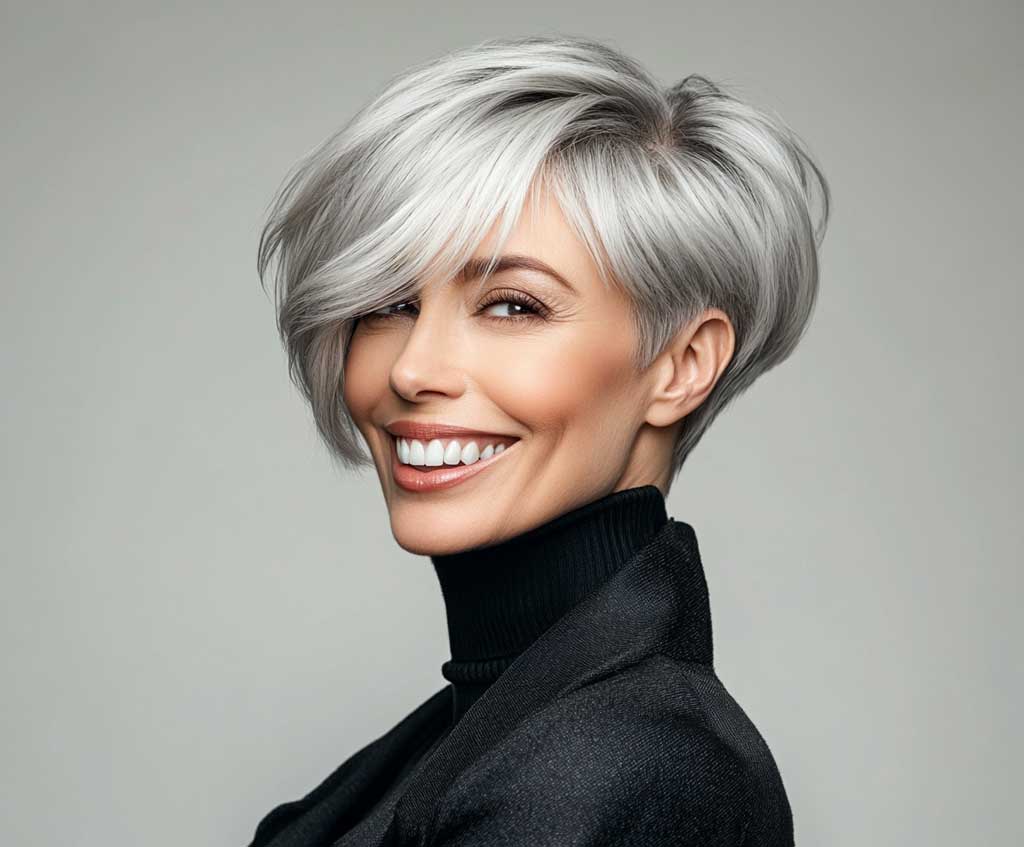 corte pixie con color gris en el cabello